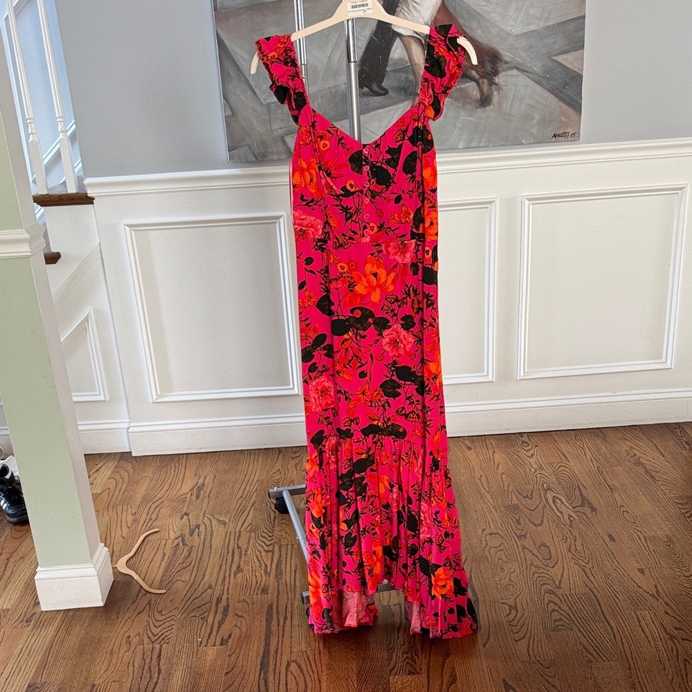 Chelsea28 Vibrant Pink and Black Floral Maxi Dress